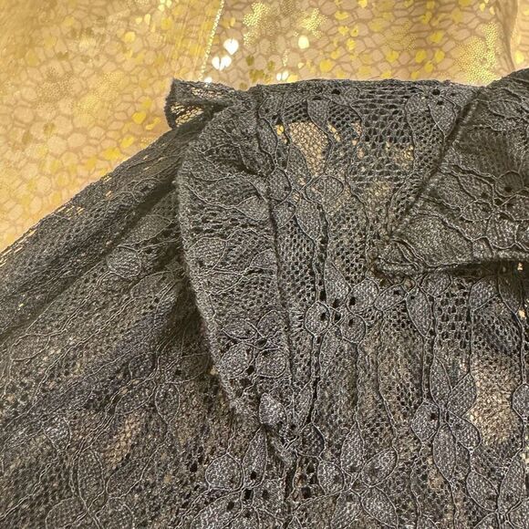 Amber Skies Black Lace Witchy Goth Button Up Sheer Long Sleeve Top Small - Picture 7 of 8